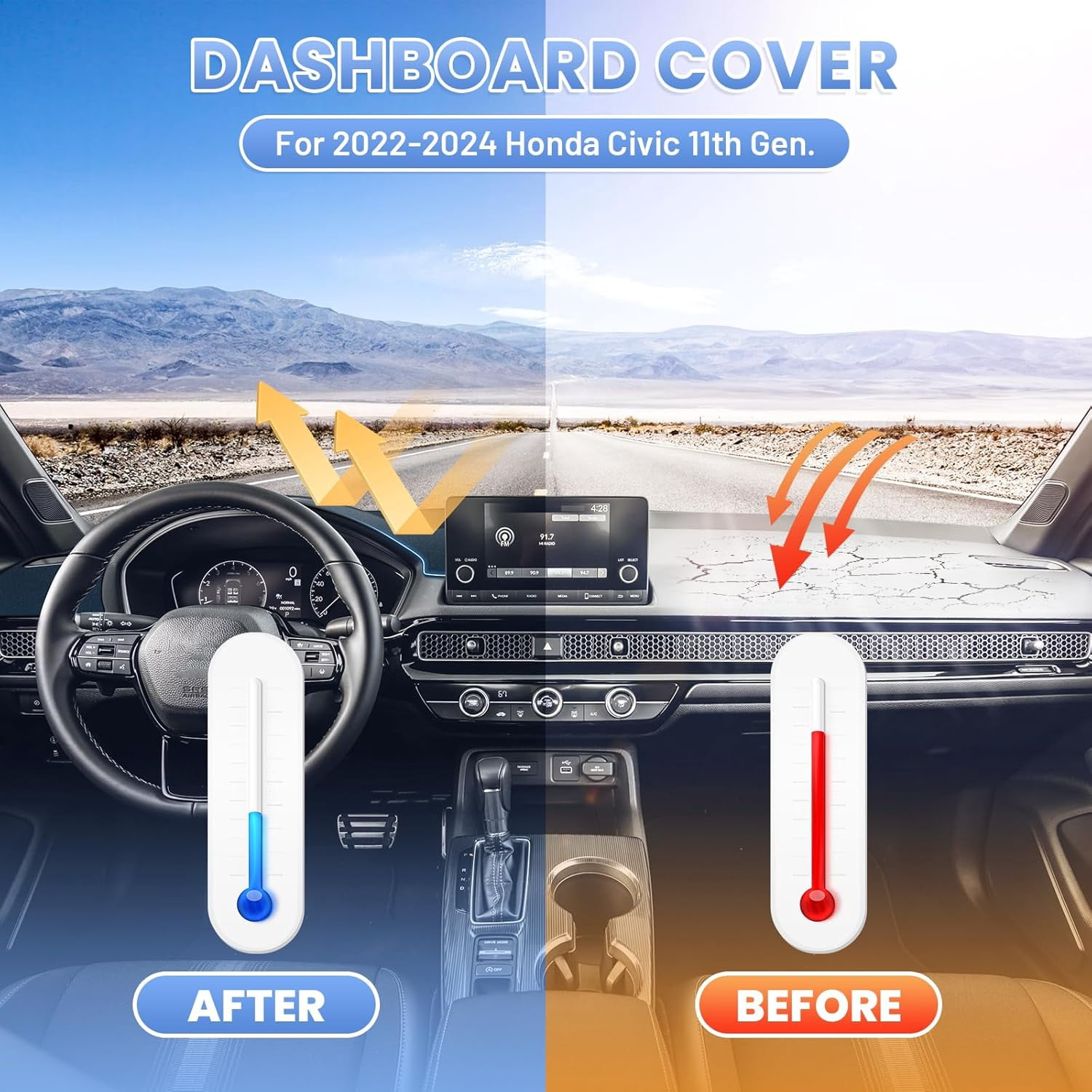 Canvcle Civic Dash Cover for 2025 2024 2023 2022 Honda Civic Dashboard Cover Mat for Civic 11th Gen. Accessories Sun Shade Non-Slip Dashboard Protector