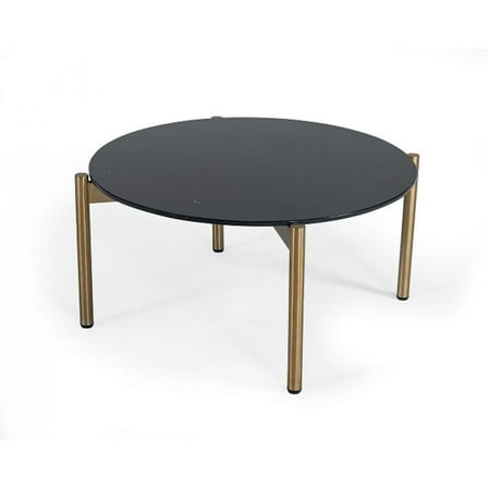 HomeRoots 36" Gold And Black Marble Stone Round Coffee Table