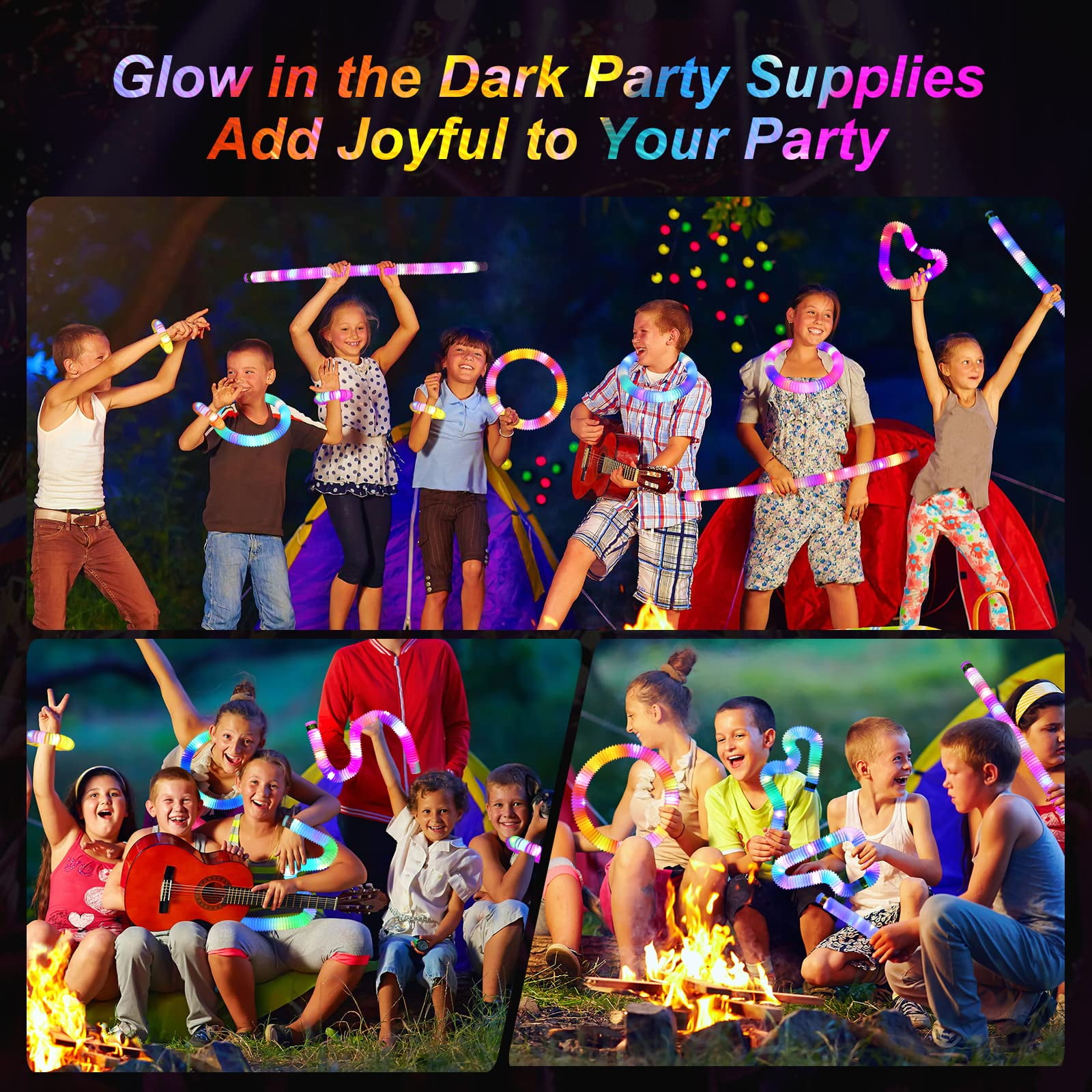 YUNOVA Light Up Pop Tubes Party Pack (24 Count) - Extra Large Glow Sticks for Night Events, Bulk Sensory Toys for Kids Ages 4-12, Birthday Return Gifts & Campfire Party Decor Supplies