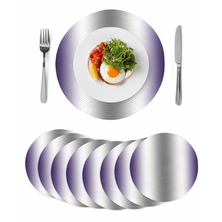 Purple Grey Round 15 Inch Placemats Set of 8 Gray Farmhouse Modern Rustic HeatResistant Non Slip Place Mats for Dining Table Wipeable Braided Kitchen Table Mats for Housewarming