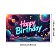 thumbnail image 4 of Happy Birthday Vinyl Backdrop Neon Disco Birthday Banner Party Celebration Background Music Themed Decor Colorful Scene Event Decoration Fun Photo Booth, 4 of 4
