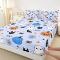 thumbnail image 3 of Manfei Spooky Print Halloween Fitted Sheet Full,Cartoon Ghost Pattern Bed Set,3 Pieces,1 Fitted Sheet and 2 Pillowcases, 3 of 6