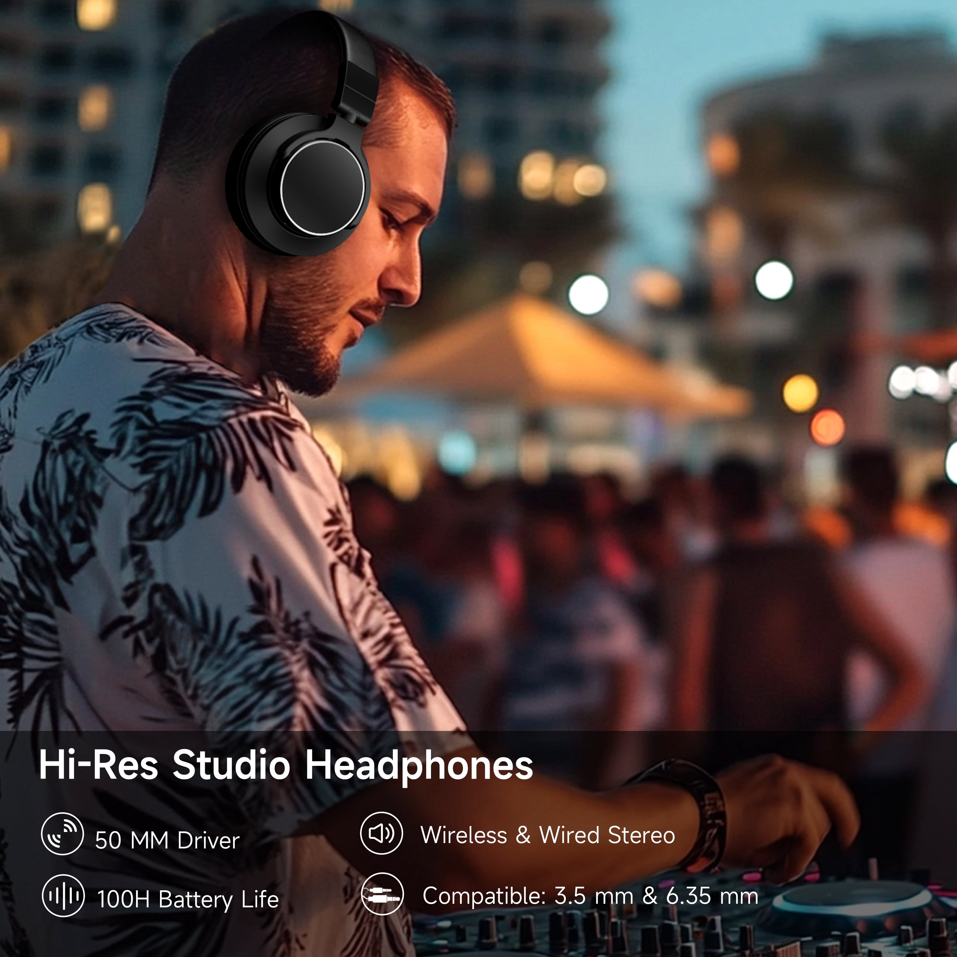 FFN DJ Headphones over Ear Wireless Headphones Monitor & Mixing, Studio Headphones with 50mm Neodymium Drivers and 1/4 to 3.5mm Jack for Amp Computer Recording Podcast Keyboard Guitar Laptop,Black