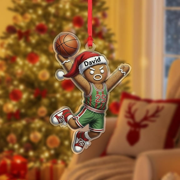 Personalized Basketball Gingerbread Man Ornament, Kids Sports Christmas Decor