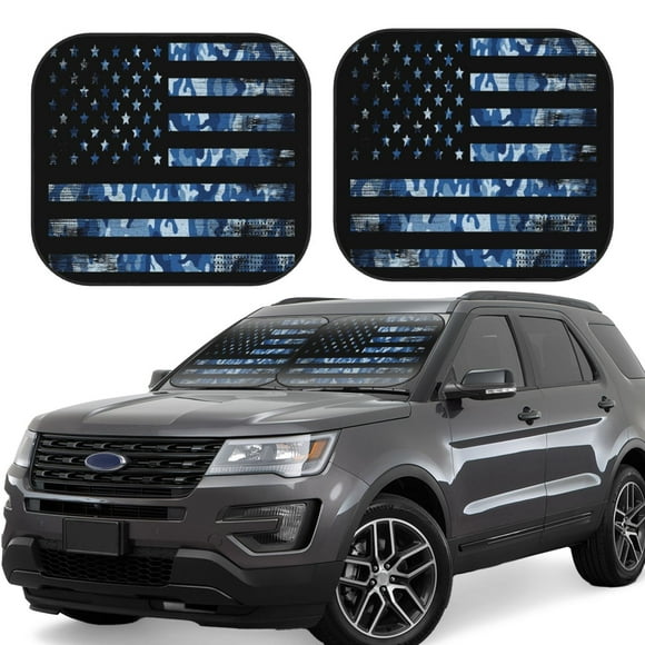 Vsdgher Navy Camouflage American Flag Print Car Windshield Sun Shade, Reflective Sunshade Window Sunshade Sun Visor Protector Fit for Cars,Trucks,SUVs-Small