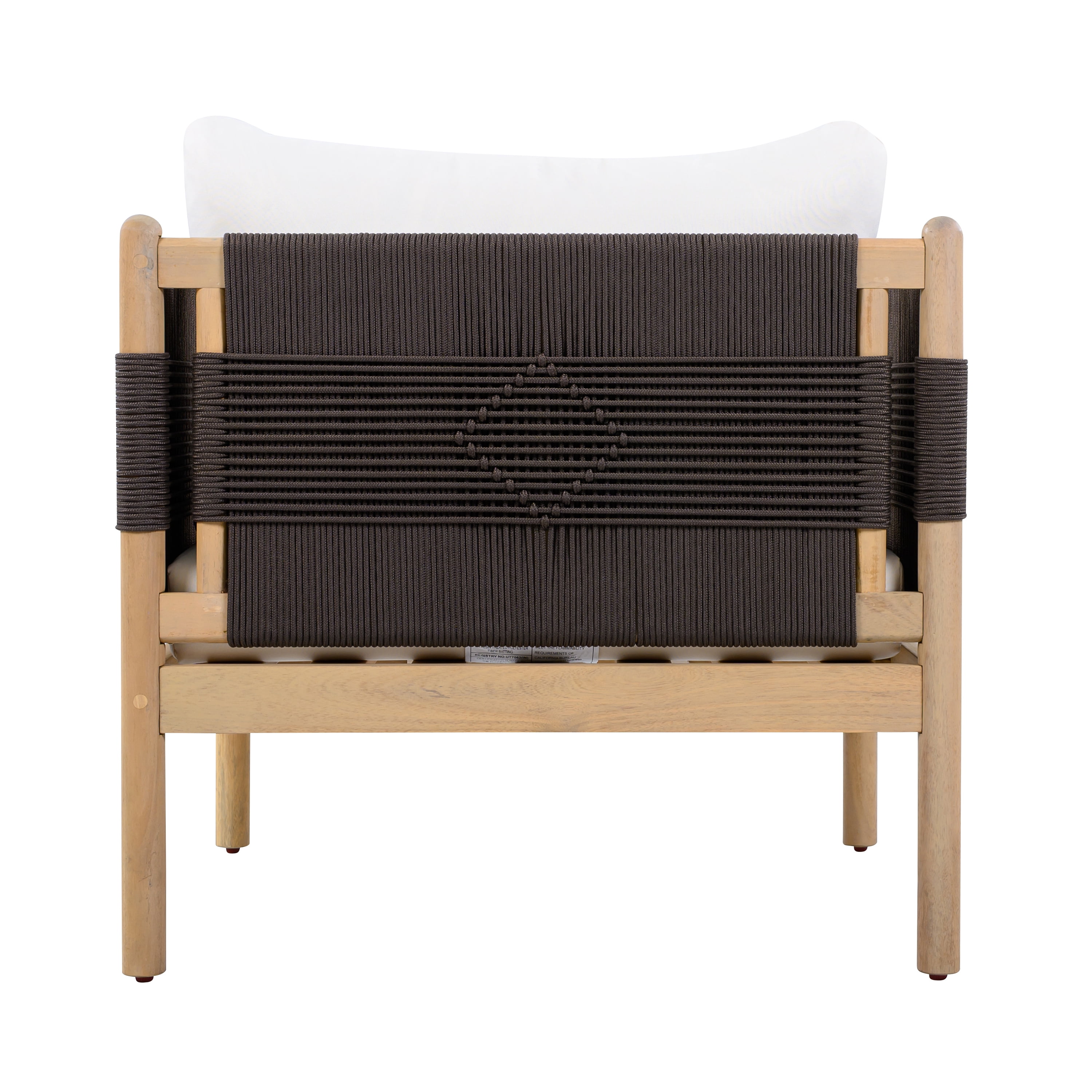 Club Chair, Outdoor Acacia Wood Chair with Diamond Rope Weave and Cushions for Patio Garden, Light Teak and Cream