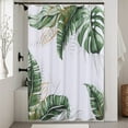 thumbnail image 4 of Floral Leaf Shower Curtain Plant Tropical Shower Curtain Bathroom Shower Curtain Set Linen Textured Fabric Bath Curtain Neutral Blue Shower Curtains for Beach Hotel Bathtubs with 12 Hooks, 72x72 Inch, 4 of 6