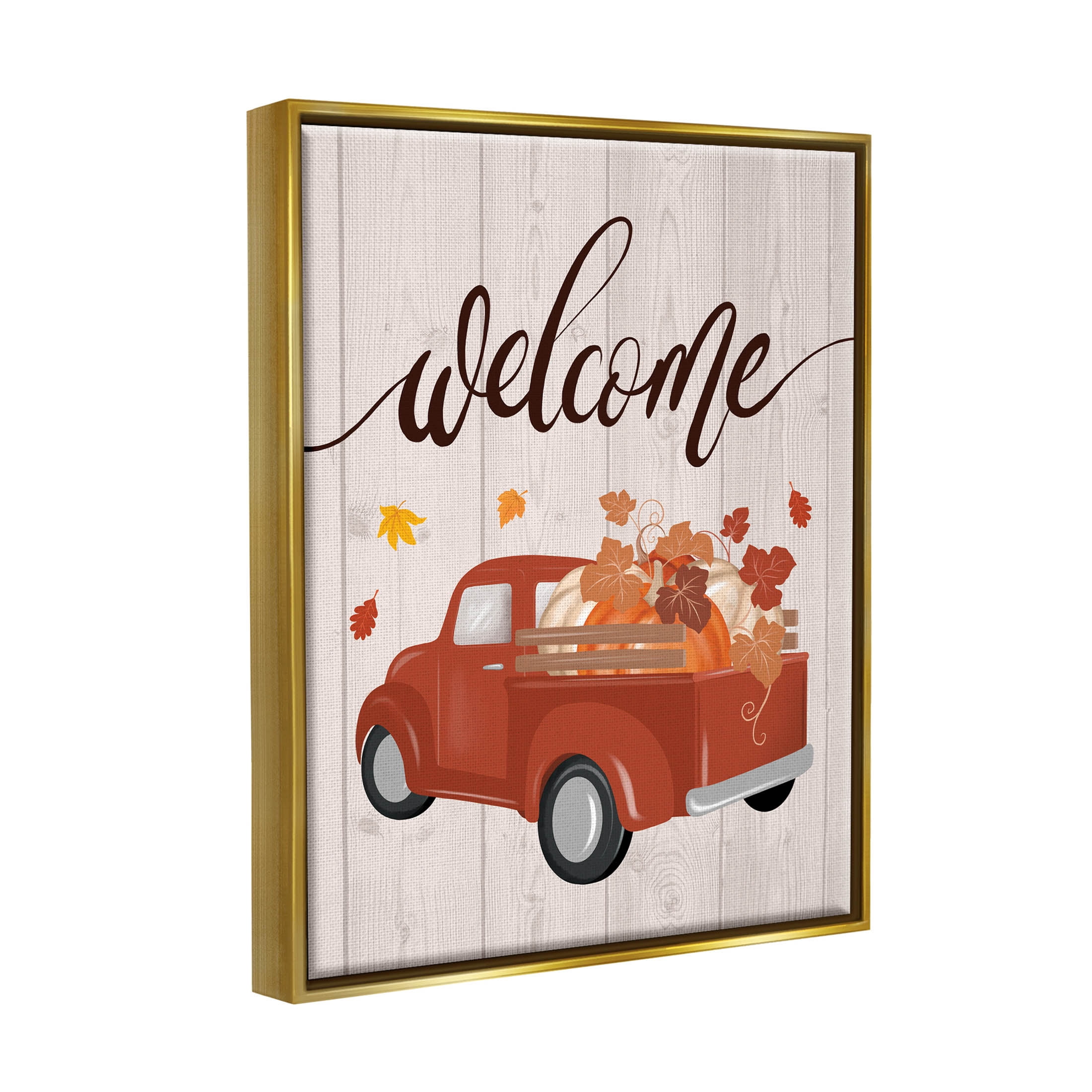 Country Pumpkin Harvest Welcome Holiday Graphic Art Metallic Gold Framed Art Print Wall Art