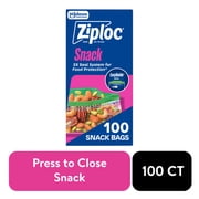 Ziploc® Brand Snack Bags with EasyGuide™ Texture, Grip 'n Seal Technology™, Food Storage, Zipper, 100 Count