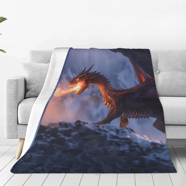 Balery Winter Fire Dragon Manta de Felpa Suave y Acogedora – Cobija de Franela Aterciopelada para Cama, Lavable y Cálida para Sofá, Mascotas, Transpirable-60"x50"