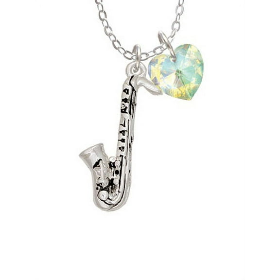Saxophone  - Clear AB Crystal Heart Sophia Necklace, 18" 1"