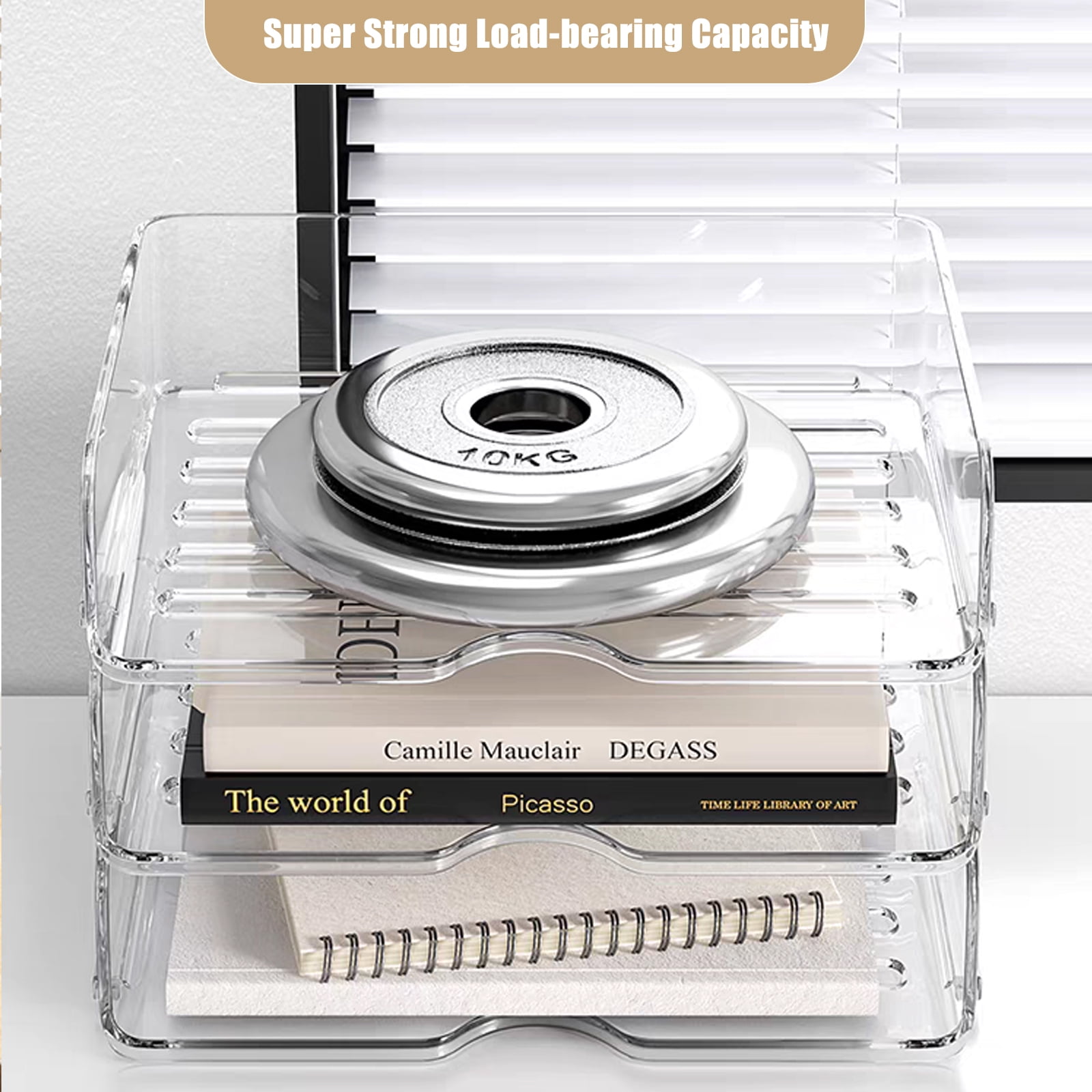 Clear Stackable Paper Trays 4 Pack, Desktop Racks with 4 File Bags, PET Clear Desk Letter Tray Set, Stackable Desk Organizer for Books, Magazines, Folders, A4 Size File Paper, Notes, Pens -Clear