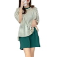 thumbnail image 4 of Pijama de mujer de verano de manga corta con almohadillas para el pecho, traje a rayas, ropa para el hogar, 4 of 5
