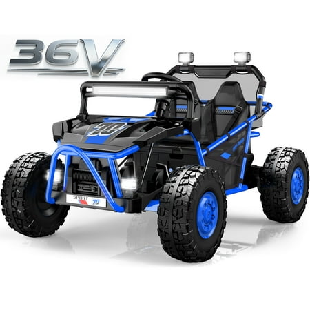 iYofe 36V Electric Ride on Car for Big Kids, 2 Seater Powered Ride on Vehicle for Boys Girls, Kids Electric Car with Bluetooth, FM Radio, Rear Wheel Spring Suspension, 5-8 MPH Speed, Blue