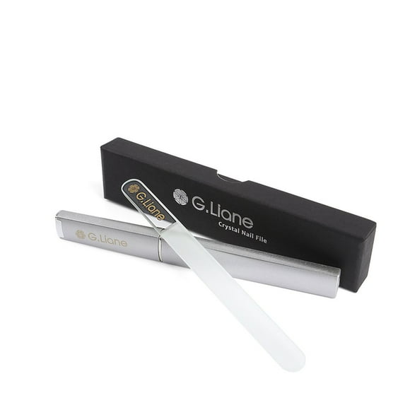 G.Liane Lima de uñas de cristal profesional de doble cara grabada de cristal para decoración de uñas y cuidado de uñas, alternativa a las limas de uñas de metal, limas y pulidores (redonda transparent