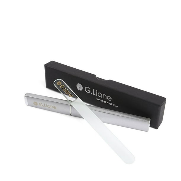 G.Liane Lima de uñas de cristal profesional de doble cara grabada de cristal para decoración de uñas y cuidado de uñas, alternativa a las limas de uñas de metal, limas y pulidores (redonda transparent