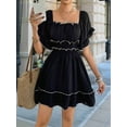 thumbnail image 6 of Solid Color Ruffled Short-Sleeved Dress for Women Black XL, 6 of 8