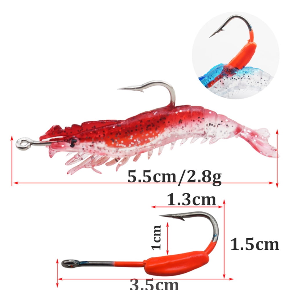 Portable Luminous Hook Worm Silicone Shrimp Fake Bait Prawn Lure Sea Fishing