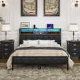 thumbnail image 2 of VECELO Full Size Bed Frame, Storage Headboard with Charging Station and LED Lights, Upholstered Platform Bed Frame with Book Case, Noise Free, No Box Spring Needed, Easy To Assemble, 2 of 6