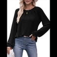 thumbnail image 2 of Camisas de Larga para Mujer, Moda Otoño 2025, Blusas Elegantes e Informales, Blusas Tipo Túnica Plisadas con Cuello Redondo. Negro M, 2 of 10