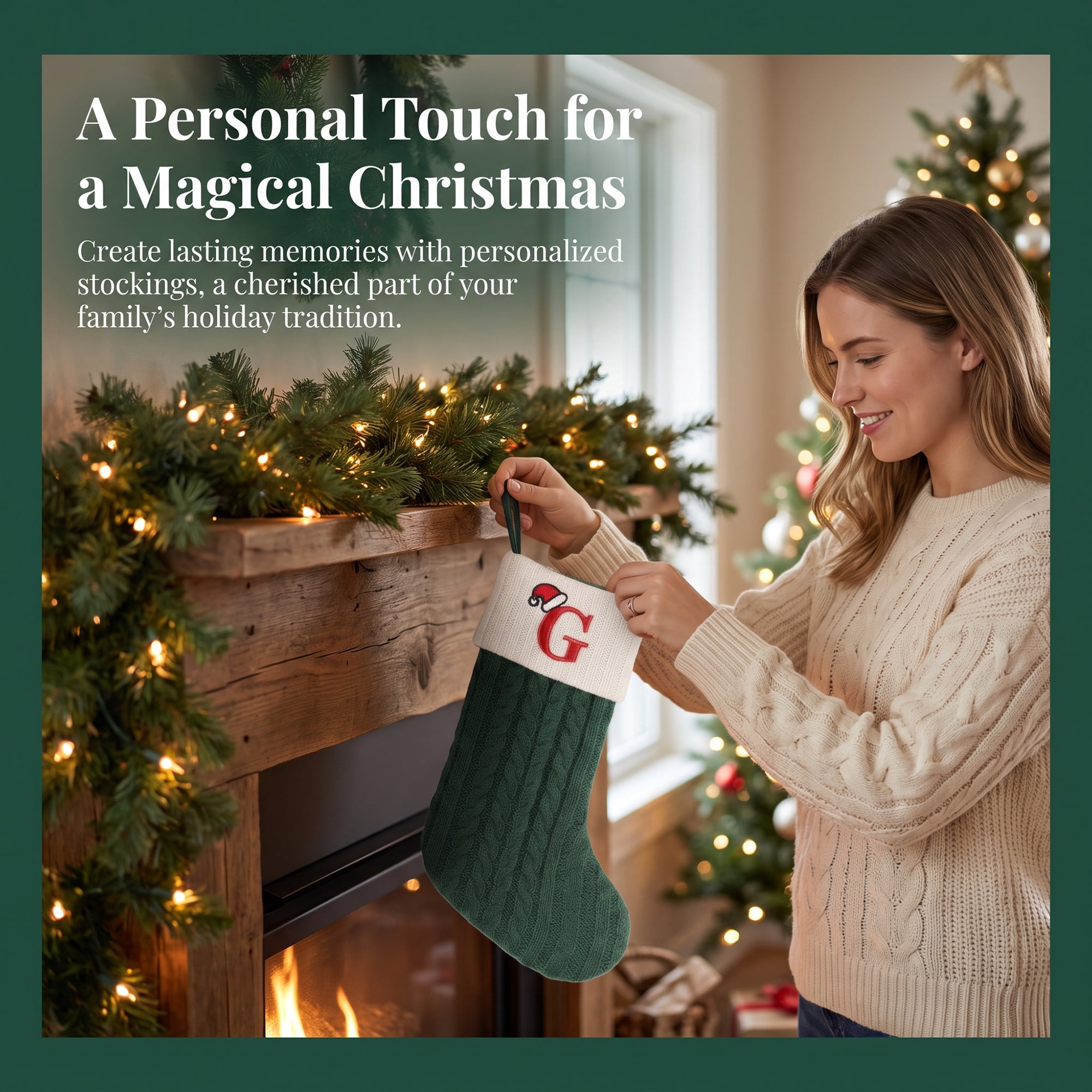 Unique Bargains Christmas Luxury Grand Hearth Accent Stocking Green Letter G 8"