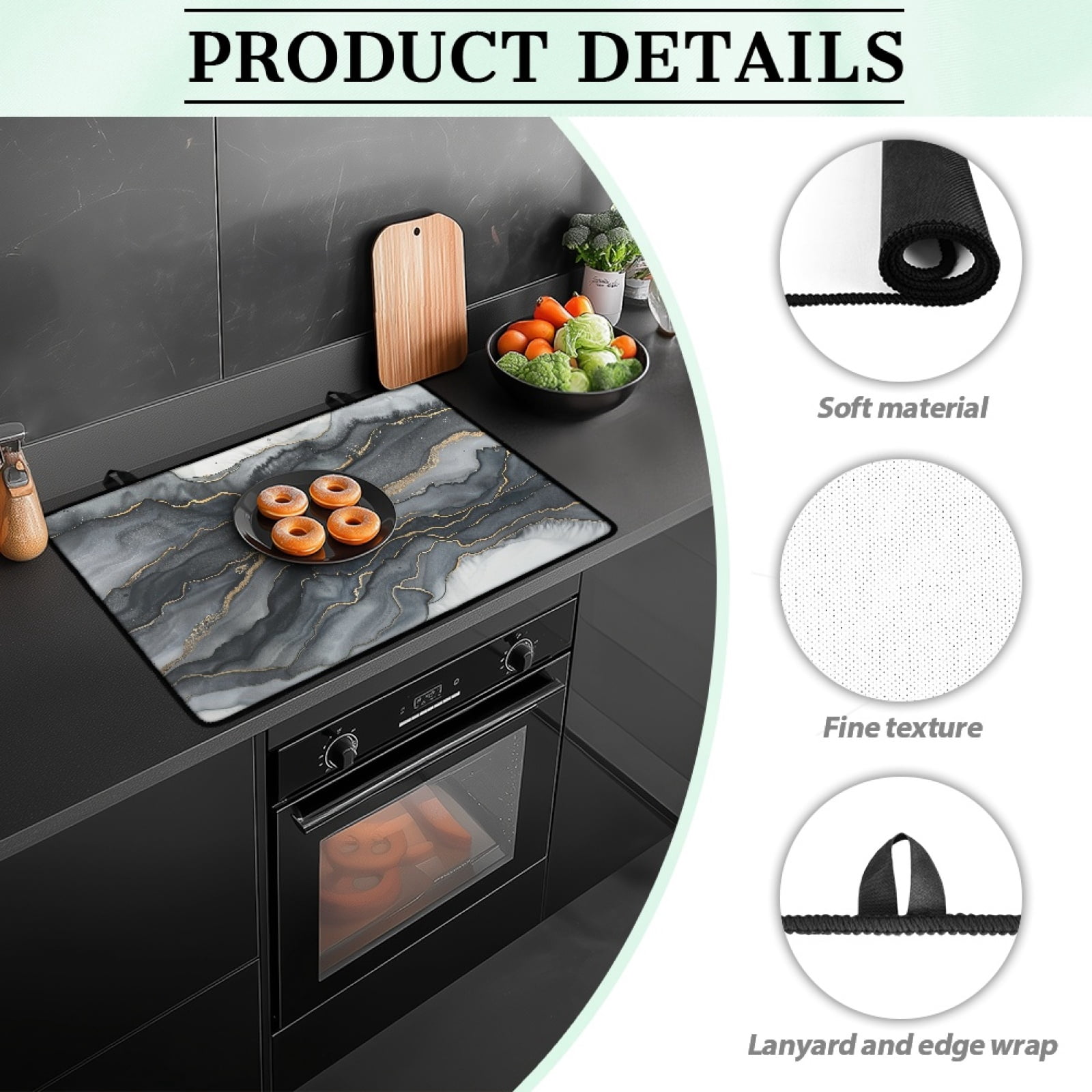 Renewold Electric Stove Top Cover for Stove Top, Induction Electric Stove Protector Non-slip Glass Cooktop Cover Range Cover Multipurpose Flat Top Stove Mat, Black Gold Marble
