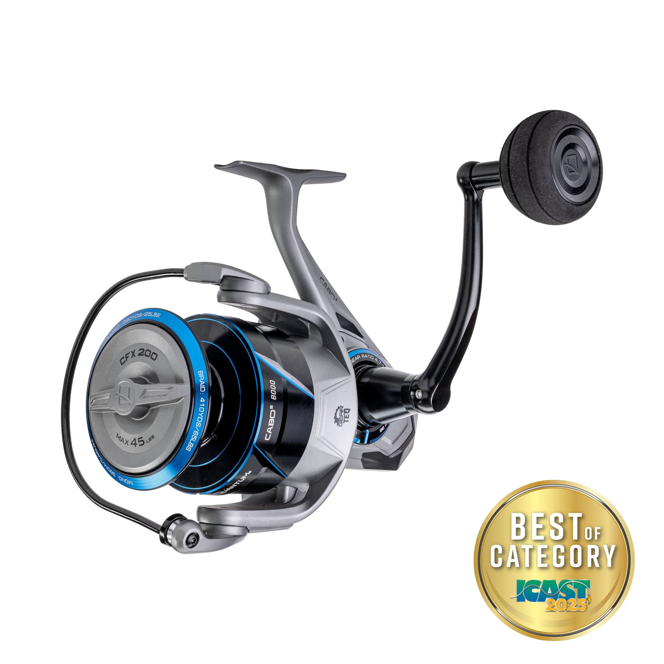 Quantum Cabo Spinning Fishing Reel, Size 8000, 4.7:1 Gear Ratio, 6+1 Bearings