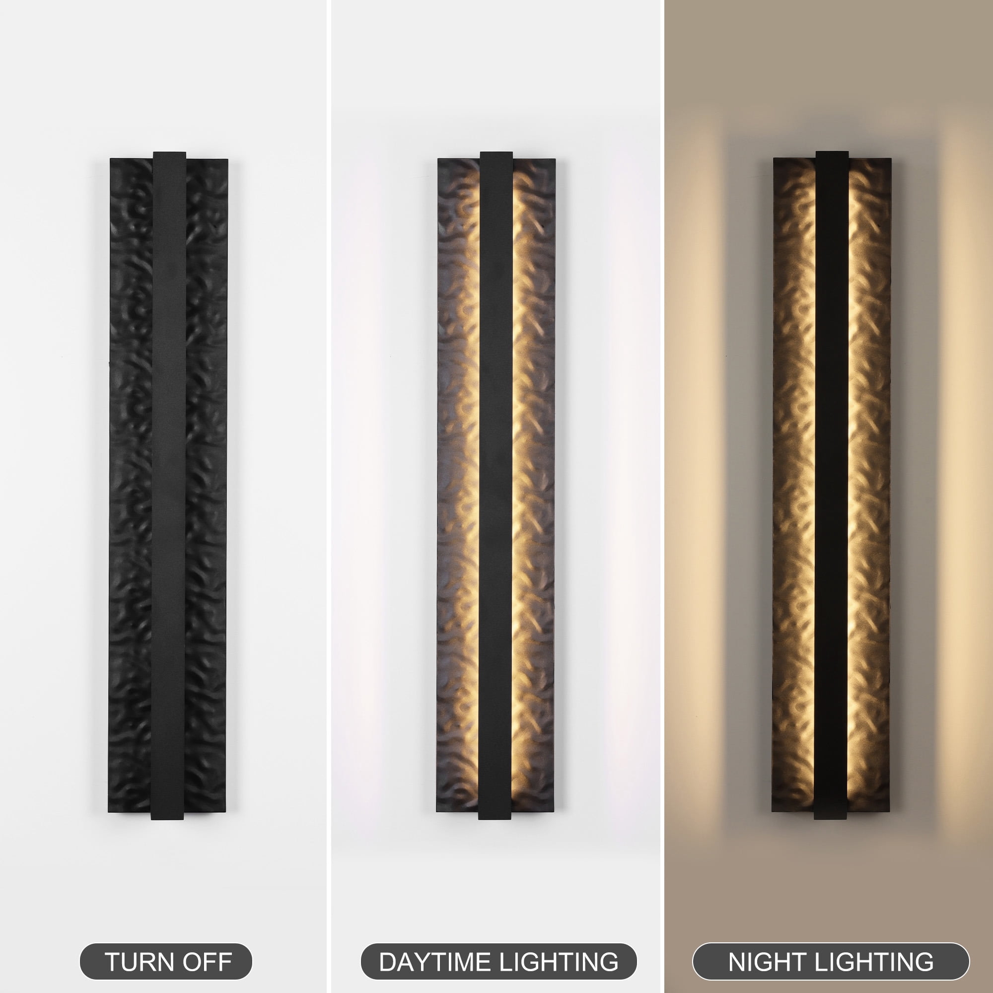 23.6in Long Outdoor Modern LED Wall Lights, Hammered Wrought Iron and Aluminum, 3000K Linear Exterior Lighting Fixtures Wall Mount Waterproof Outside Sconce for House Porch Patio Garage
