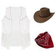thumbnail image 4 of TiaoBug Women Cowgirl Costume Sleeveless Fringe Waistcoat Cowboy Tassel Vest Hat Bandana Outfits White L, 4 of 7