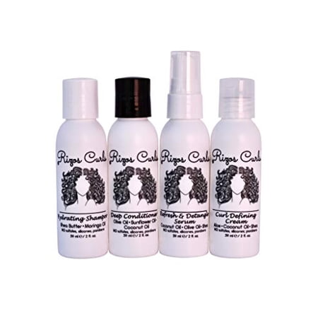 Rizos Curls 4-Step Travel Kit for Curly Hair: Curl Defining Cream  Shampoo  Conditioner  Refresh & Detangle (2 fl oz each)