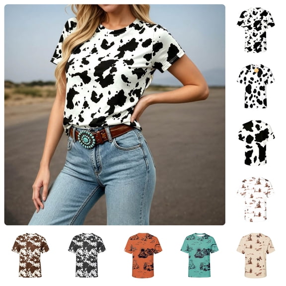 Miaoju Western Shirts for Women Cow Shirt Vintage Western Outfits Western T Shirt Cowgirl Outfits Cattle Tops, White M