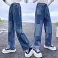 thumbnail image 4 of BULLPIANO Girls Jeans Elastic Wasit Wide Leg Pants Kids Jeans Hem Denim Pants 6-16 Years, 4 of 9