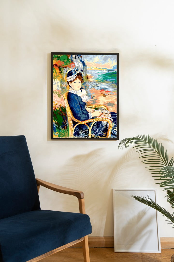 Needlepoint canvas for halfstitch without yarn At The Edge Of The Sea After Auguste Renoir SE981.170 Seg De Paris Printed Tapestry Canvas