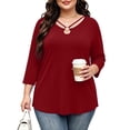 thumbnail image 4 of Vivianyo HD Women's V Neck Tunic Shirt, Curved Hem Three Quarter Sleeve Solid Top for Women, Fall Stretch Casual Shirt for Shopping Trips and Daily Errands, Sizes L-5XL, 4 of 8
