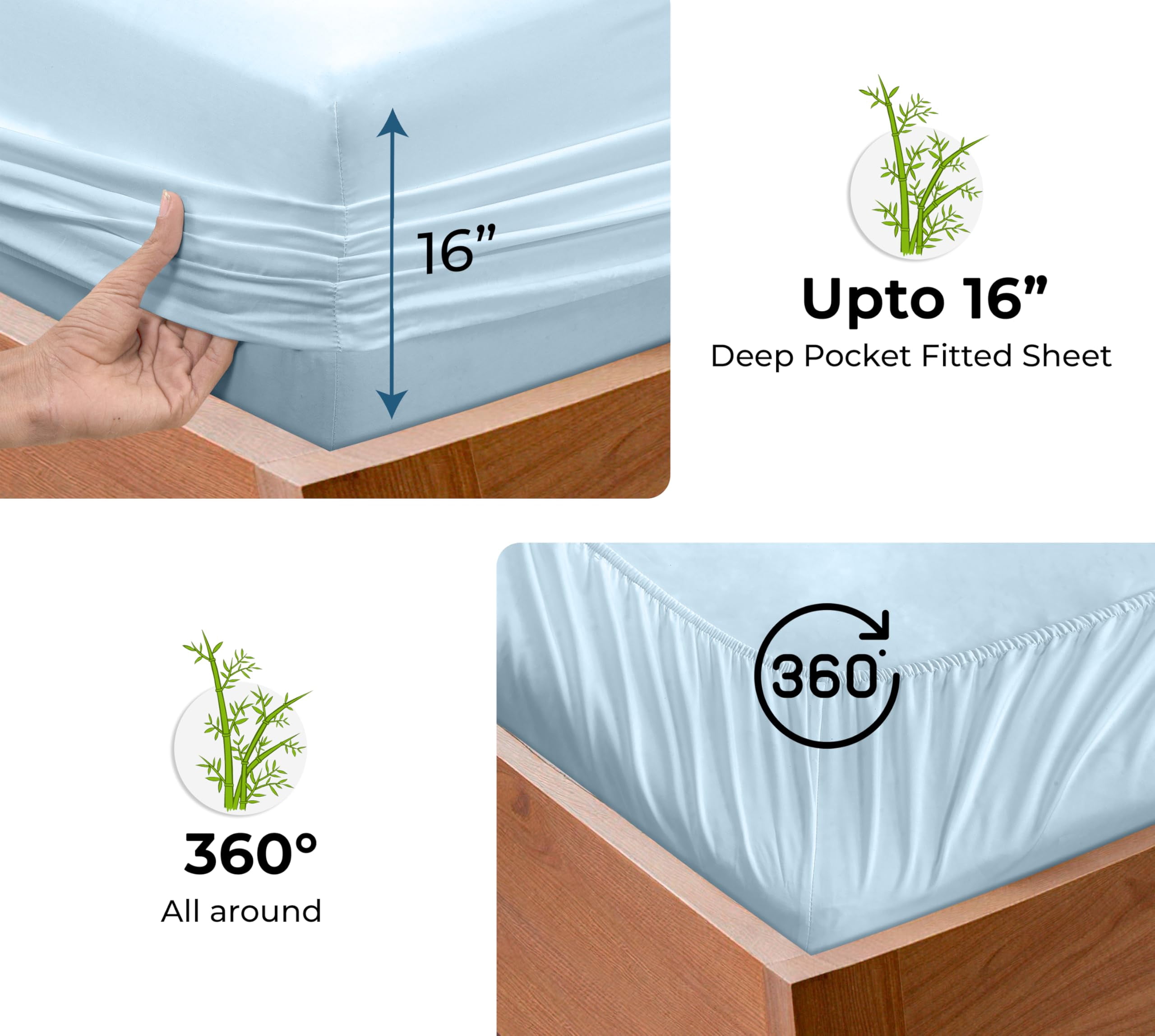 Royale Linens Bamboo Fitted Sheet Twin Only - Cooling Twin Size Fitted Sheets For Bed - Deep Pocket Up to 16" - Organic Viscose Derived from Bamboo - Breathable Bottom Sheet (39x75 Inch, Lake Blue)
