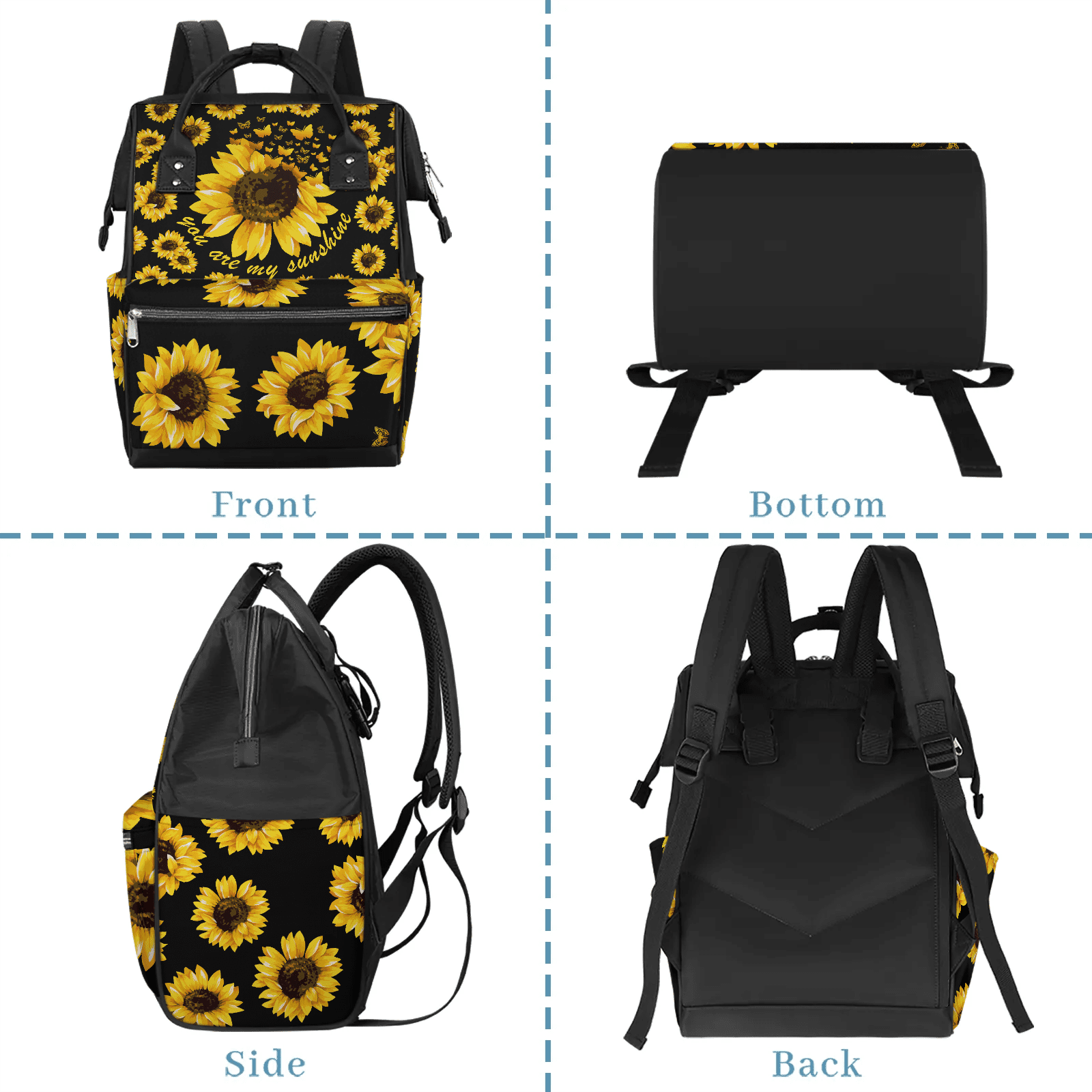 Sunflower Floral Mommy Backpack,Large Capacity Diaper Bag with Multi-Pockets,Water-Resistant Adjustable Straps Diaper Bag for Moms,Women,Travel 11x7x15.7 Inch
