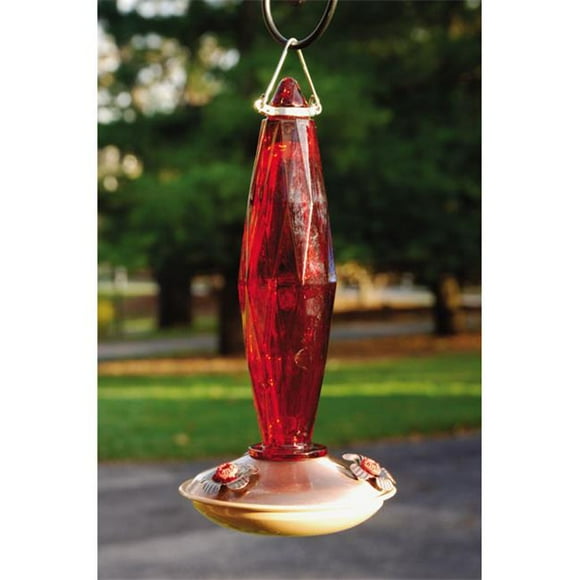 WLH12 Brushed Copper Hummingbird Feeder - jewel cut glass medium