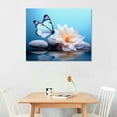 thumbnail image 2 of COMIO Zen Stone Canvas Wall Art White Flower and Blue Butterfly on Lake Wall Art for Bathroom Living Room Bedroom Modern Spiritual Yoga Spa Picture Wall Decor Framed Bedroom16x20 Inches, 2 of 4