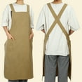 thumbnail image 2 of Unique Bargains Cotton Linen Apron Cross Back Apron with Pockets Yellow, 2 of 7
