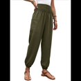 thumbnail image 2 of Pantalones de Verano Bohemios Informales de Negocios, Plisados, Elásticos, de Cintura Alta, de Pierna y con Bolsillos para Mujer. Verde L, 2 of 10
