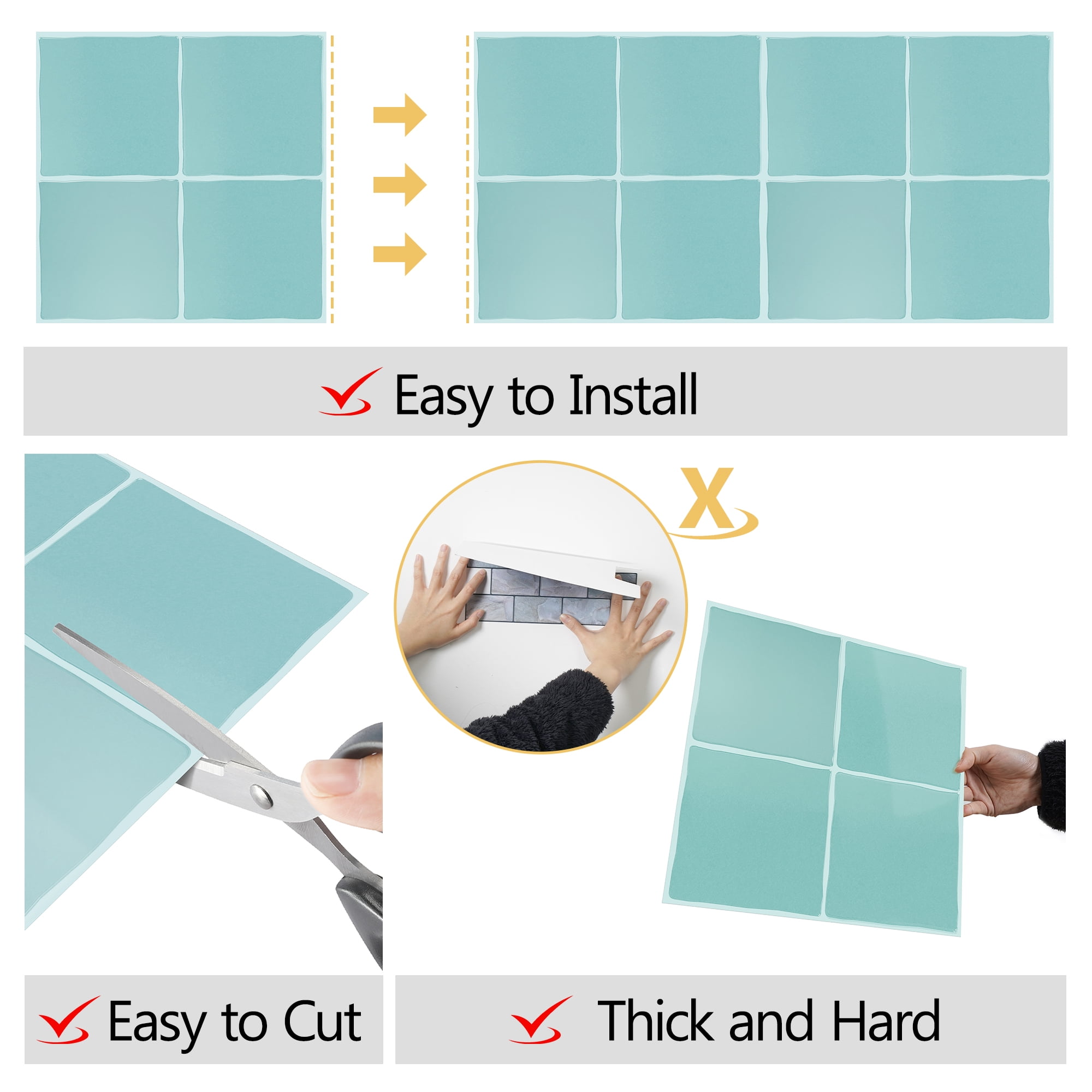 VANCORE Peel and Stick Backsplash Tiles - 10 Pack Square Decorative Wall Decals, Blue , 9”x9”