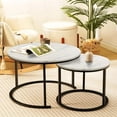 thumbnail image 1 of Juego de 2 mesas de centro para sala de estar, mesa auxiliar redonda para sala de estar, mesa de centro redonda y de mármol, muebles decorativos de madera con estructura de metal, color blanco,Blanco, 1 of 4