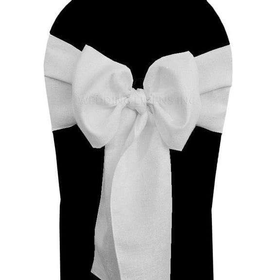 Wedding Linens Inc. (10 pcs) 8" x 108" Paillette Poly Flax / Burlap Chair Sashes for Wedding, Events, Party Décor use - White