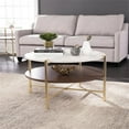 thumbnail image 2 of Maklaine 2 - Tier Round Faux Marble Top Cocktail Table in Brass / Dark Tobacco, 2 of 3