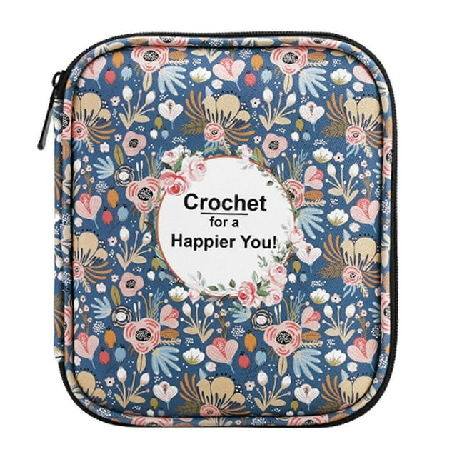 Empty Crochet Hook Case Portable Travel Crochet Storage Bag Organizers Zipper Bag with Web Pocket & Crochet Holder Slots