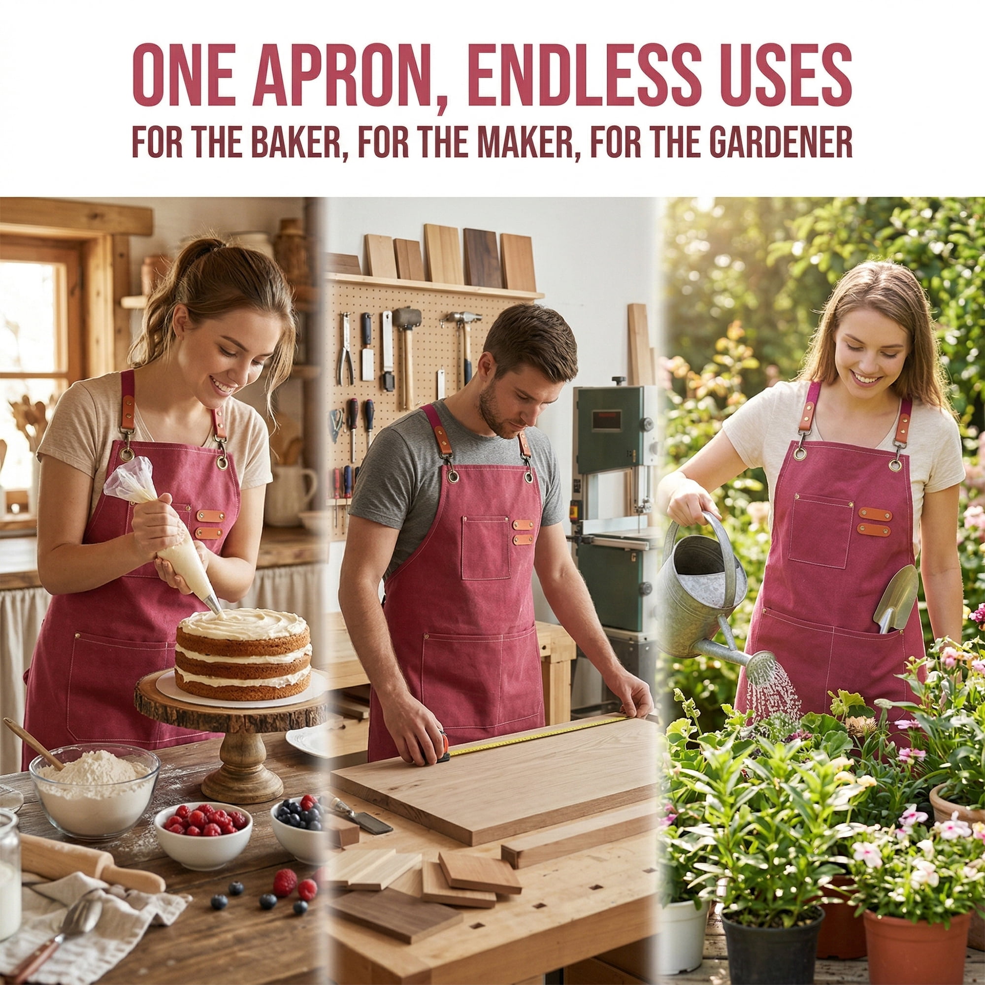Unique Bargains Adjustable Long Waist Kitchen Apron with Pockets for People Deep Red