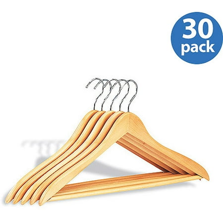 Wood Hangers w/ Bar, 30 Pack
