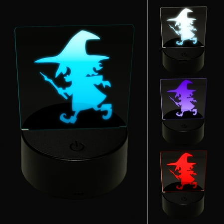 

Mischievous Little Witch Wand Halloween LED Night Light Sign 3D Illusion Desk Nightstand Lamp