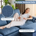 thumbnail image 3 of Ktaxon 120" W Sectional Convertible Sofa U Shaped Modular Couch with Double Chaise Coarse Linen Sleeper Set with 3 Oversized Seats Blue, 3 of 9