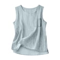 thumbnail image 3 of Womens Cotton Linen Tank Tops Dressy Causal Crew Neck Sleeveless Gauze Tshirts Blouse Summer Loose Fit Flowy Cami Shirt Light Blue XL, 3 of 4